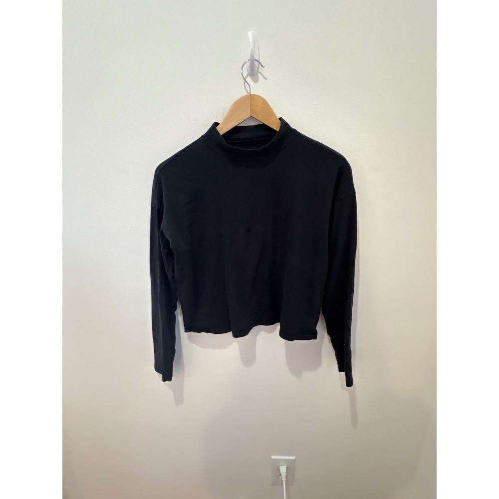 Everlane Womens Black Mock Neck Long Sleeve Cropped Cotton Top XS